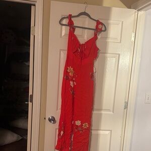 Anthropologie Red Floral Jumpsuit